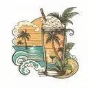 cocktail shaker near waves with palm trees and 143 tattoo design idea