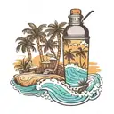 cocktail shaker near waves with palm trees and 143 tattoo design idea