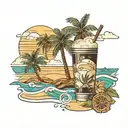 cocktail shaker near waves with palm trees and 143 tattoo design idea