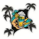 cocktail shaker pouring out a wave with palm trees  tattoo design idea