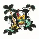 cocktail shaker pouring out a wave with palm trees  tattoo design idea