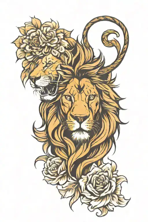 lion with flower mane showcasing strength tattoo design idea