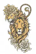 lion with flower mane showcasing strength tattoo design idea