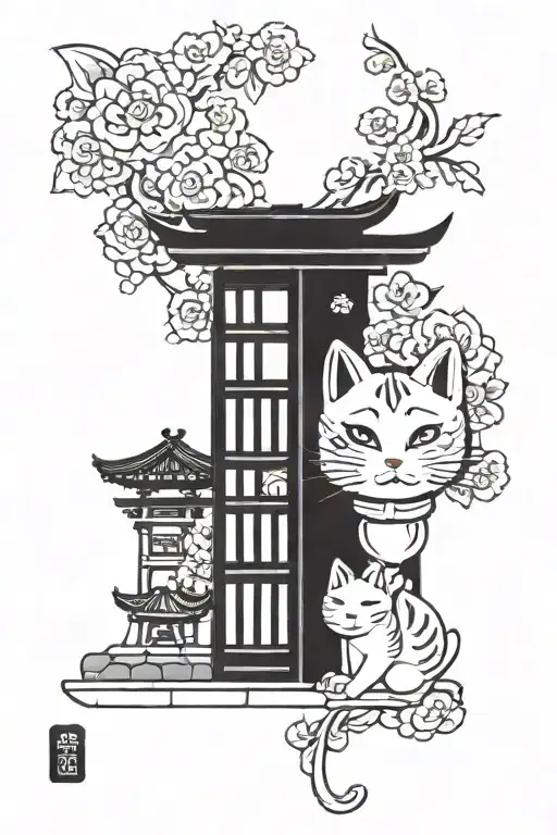 maneki neko and tori gate tattoo design idea