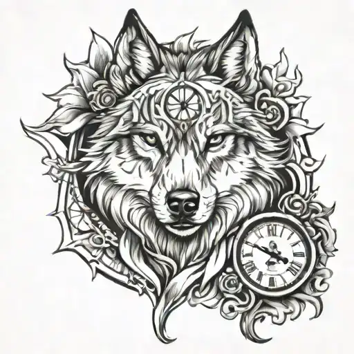 Create a photorealistic half wolf half clock forearm tattoo tattoo design idea