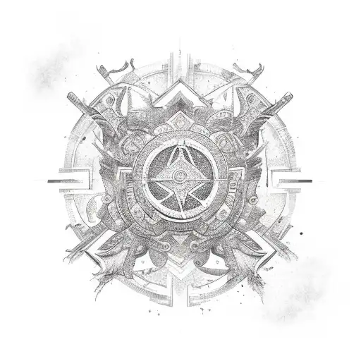 A creative fusion of creator symbols with motifs of strength and perseverance, symbolizing the client's passion for creation tattoo design idea