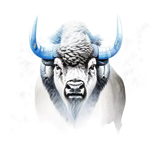 A majestic buffalo surrounded by a powerful storm, symbolizing resilience and overcoming challenges tattoo design idea