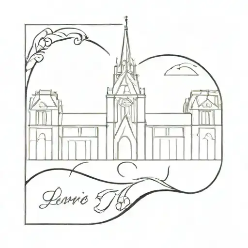 Paris single line Louvre Notre Dame tattoo design idea