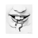 Cigarette in lip tattoo design idea