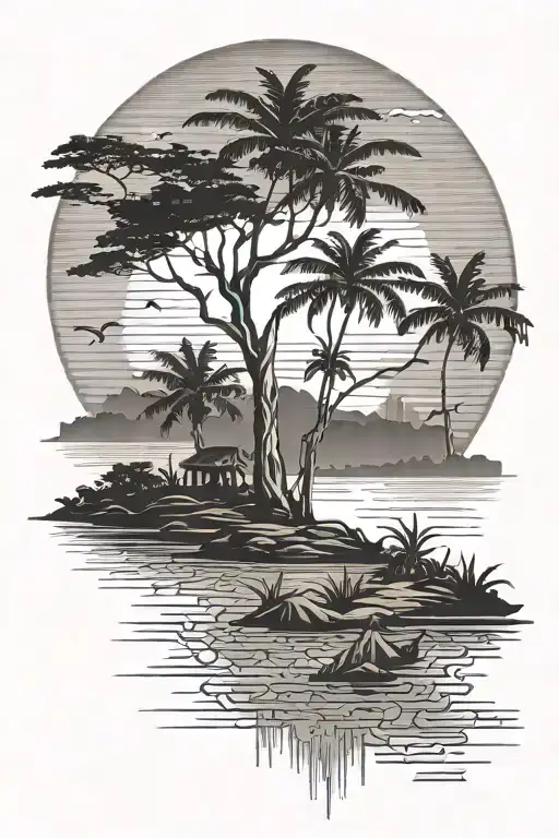 sunrise over Nile river in uganda tattoo design idea