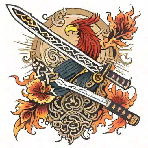 Phoenix katana sword tattoo design idea
