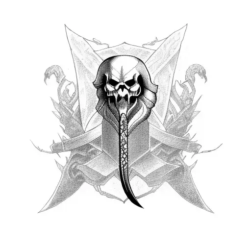 dark snake skull sword tattoo design idea