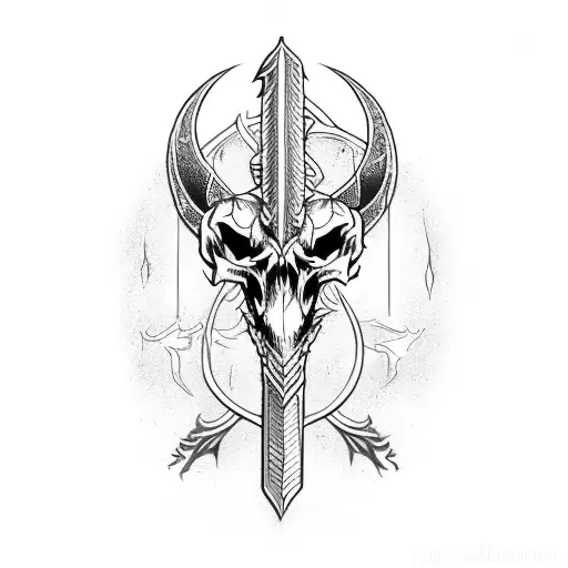 dark snake skulls sword tattoo design idea