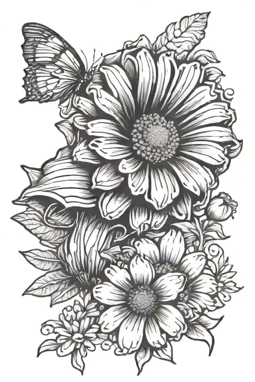 seashell transforming gerber daisy flower bell and star sign tattoo design idea