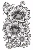 seashell transforming gerber daisy flower bell and star sign tattoo design idea