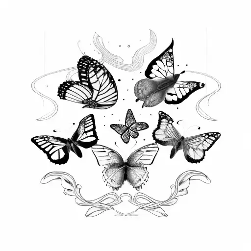 a butterfly with her beautiful family of 4 members, Sandria, Maria, Toño and Jessica  tattoo design idea