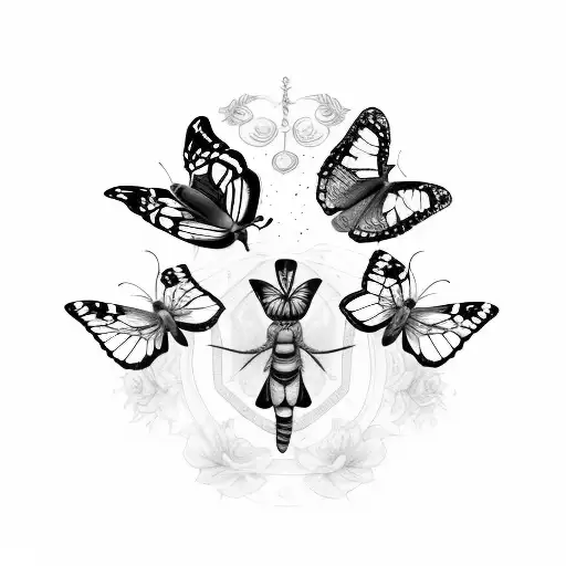 a butterfly with her beautiful family of 4 members, Sandria, Maria, Toño and Jessica  tattoo design idea