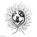 border collie with sunflower  tattoo design idea