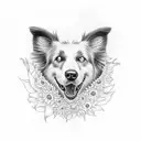 border collie with sunflower  tattoo design idea