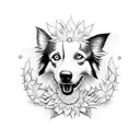 border collie with sunflower  tattoo design idea