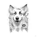border collie with sunflower  tattoo design idea