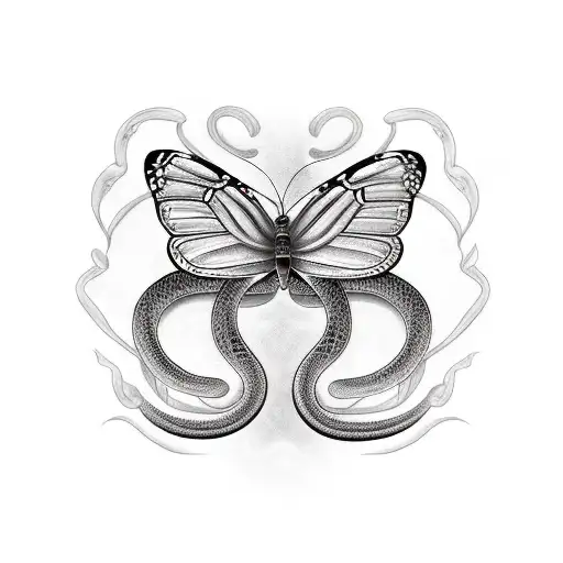 Snake, Butterfly tattoo design idea