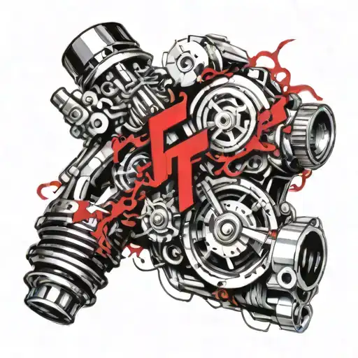 crankshaft of a car engine letter f   tattoo design idea