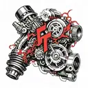 crankshaft of a car engine letter f   tattoo design idea