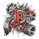 crankshaft of a car engine letter f   tattoo design idea