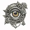 eye, padlock, and a shake hands surrounded tattoo design idea
