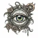 eye, padlock, and a shake hands surrounded tattoo design idea