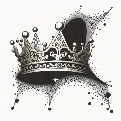 Crown with four points with the letters A V C J on the points, dotwork tattoo design idea