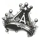 Crown with four points with the letters A V C J on the points, dotwork tattoo design idea
