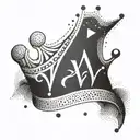 Crown with four points with the letters A V C J on the points, dotwork tattoo design idea