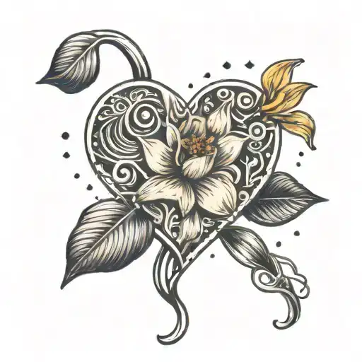 A barista's hand holding a latte art heart with daffodils entwined in the design tattoo design idea