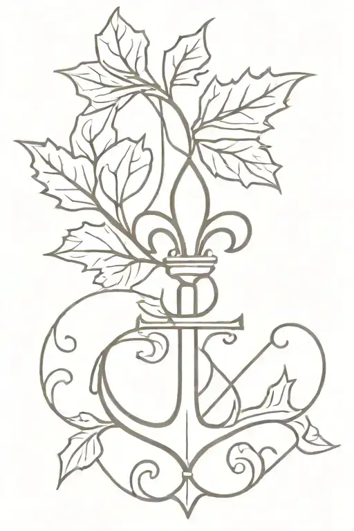 apple, anchor, fleur de lis, maple leaf intertwined tattoo design idea