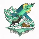 alaska scene with northern lights tattoo design idea