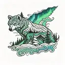 alaska scene with northern lights tattoo design idea