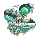 alaska scene with northern lights tattoo design idea