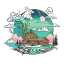 alaska scene with northern lights tattoo design idea