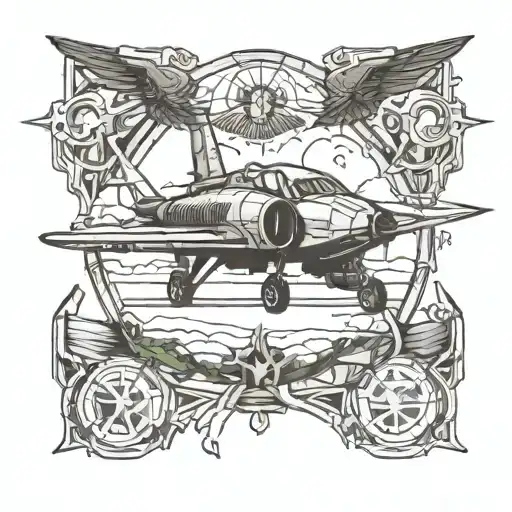 Train and a fighter jet plane tattoo design idea
