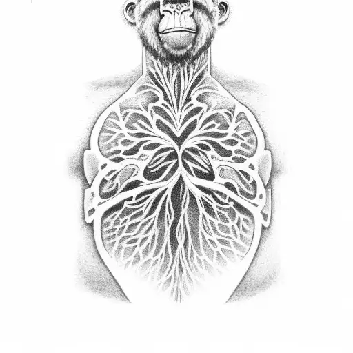 outline of lungs with a gorrilla  tattoo design idea