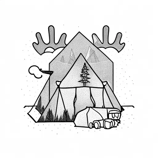 camping outdoors in triangle with moose tattoo design idea