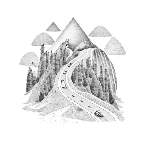 mountain with curvy road going up it tattoo design idea