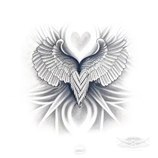 one heart one angel wing tattoo design idea