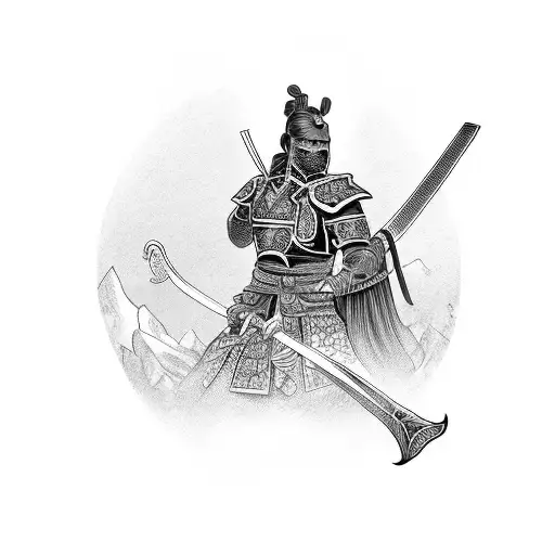 face os girl whit armor samurai and sword in your hand tattoo design idea