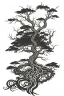 Tree of life, long trunk, roots reaching deep tattoo design idea