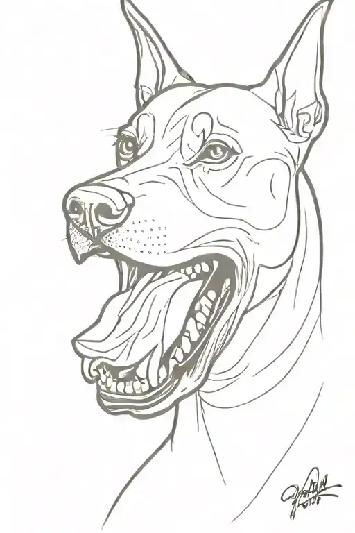 angry Doberman with a grin tattoo design idea