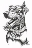 angry Doberman with a grin tattoo design idea
