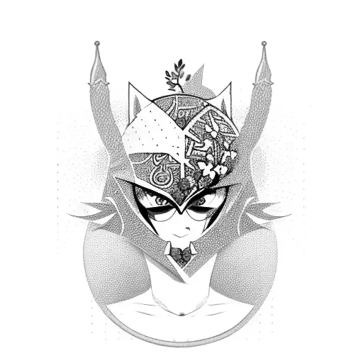 a hooded female assassin with cherry blossom around her tattoo design idea